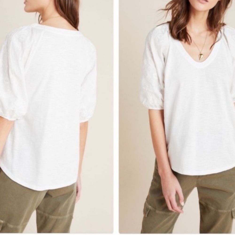MAEVE by Anthropologie White Puff Sleeve Blouse